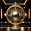 Placeholder: A magnificent golden and silver heart-shaped sign adorned with a stunning golden sphere encrusted with sparkling diamond clusters at its center, elegantly spinning in position.