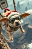 Placeholder: close up on dog captain gremlin paratrooper from spaceship jumping over cliff hang