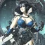 Placeholder: beautiful cyberpunk huge girl, hyperdetailed, illustration by Katsushika Hokusai, darkblue tones,