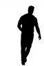 Placeholder: black silhouette of two adult men, one tall and muscular, walking away from the camera on solid white background
