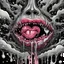 Placeholder: Surreal digital illustration of only a floating mouth that is puking out a psychedelic love spell, spilling from the large pair of cartoonist , overexaggerated lips, manga inspired, absurdist, postmodern, only black and grey color palette, crude, fluid acrylic paint, epoxy resin , acrylic pour, unusual colors, trippy, gross, abstract, pulp fiction art style illustration, realvsx