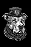 Placeholder: Steampunk Pitbull portrait, American Bully, White dog, Steampunk hat, Line art, think the line, colouring book, black and white