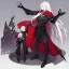 Placeholder: Vampire knight, young man, handsome, long white hair, black full plate armor, red cape