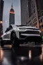 Placeholder: A Tesla's 'Cybertruck' is drifting at top speed, near the "Empire State Building' in New York. CINEMATIC. WIDE ANGLE LENS. PHOTO REAL.