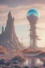 Placeholder: plexi glass tower on a strange planet with weird colors and wind turbines, bokeh like f/0.8, tilt-shift lens 8k, high detail, smooth render, down-light, unreal engine, prize winning