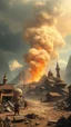 Placeholder: Fantasy world experiencing earth-shattering earthquake. The sky is clouded with smoke and ash