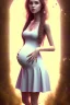 Placeholder: girl, cute, beautiful, pregnant, cottagecore dress, long hair, brown hair, brown eyes, wedding ring