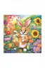 Placeholder: The cute bunny excitedly points at a bright yellow sunflower in the colorful garden, child book illustration style, faces must be the same as reference image