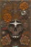 Placeholder: an abstract painting of rusted metal and flowers, by M. C. ESCHER, rust, scaffolding, iron cladding, decay, mixed media, textured, anatomically correct, beautiful perfect face, sharp focus, highly detailed