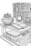 Placeholder: Tea on coffee table and book shelf coloring page