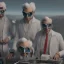 Placeholder: scientists at the computer in carnival masks. the masks are checkered.