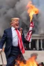 Placeholder: donald trump maniacally laughing while burning the american flag