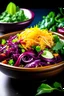 Placeholder: A picture of a colorful and vibrant bowl of mixed greens with crunchy onions, red cabbage, and pineapple.