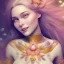 Placeholder: fairy, pink, blue, beautiful, happy smile, gold, jewels, hyperrealism, masterpiece, expert, cinematic lighting, sharp focus, 8K, pastel, macro lens, woman, detailed, flower