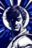 Placeholder: artwork, comic style, dark blue, a man, happy