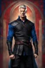 Placeholder: Adult man fusing Alan Ritchson, and Jack Reacher's features, fair complexion, sporting short silver hair, dressed in black and red medieval attire, intense blue eyes, standing amidst a backdrop of a richly-colored medieval tapestry, graphic novel style, digital art, high contrast, richly textured fabrics, subtle shading, dramatic lighting, high detailed.