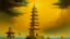 Placeholder: A yellow Japanese tower in a thunderstorm designed in Oaxacan alebrijes painted by Ivan Aivazovsky