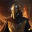 Placeholder: star wars bald male corellian jedi pilot wearing black and gunmetal grey old republic armored robes with gold trim, alone, battle-ready Jedi Master defending a ruined ancient city surrounded by golden light, centered head and shoulders portrait, hyperdetailed, dynamic lighting, hyperdetailed background, 8k resolution, volumetric lighting, light skin, fully symmetric details