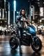 Placeholder: street photography art full body beautiful woman warrior character, fantasy game figure, wearing futuristic warrior armor ,on night city street driving ducati motorsports