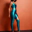 Placeholder: Full body portrait, painting, medium shot lady metallic orange and metallic teal radiant clothing