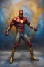 Placeholder: the Flash, Gold boots, extremely huge, overexaggerated muscles, posing and flexing in a front of the camera, random extreme action poses, an extremely colorful, multicolored foggy blue marble wall in the background with a colorful marble tile floor, multicolored lightning, realism engine,