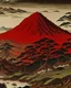 Placeholder: A darkish red rainforest near a volcano painted by Katsushika Hokusai