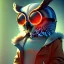 Placeholder: Owl toddler, smile, steampunk headphone, sunglass, gangsta neckless, full body, orange puffer jacket, tokio background, dramatic lighting, hyper realistic, unreal engine 5, 16k