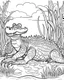 Placeholder: create a 2d black outline, "safari crocodile coloring book for kids ", coloring page, low details design, black contour, coloring page design, simple background, colorful , card style, coloring page for kids, white background, sketch style, cartioon style, safari landscape