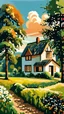 Placeholder: picture of a cottage surrounded by fields and trees in pissarro style