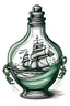 Placeholder: ship in the bottle in green and gray on a white background in deco style