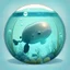 Placeholder: A cute little Sperm whale in a small circular fish tank.