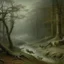 Placeholder: Gray woodlands with wolves, frogs, and centipedes painted by Francis Danby