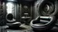 Placeholder: A conceptual steel living room, designed by HR Giger, intricate circles