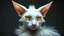 Placeholder: white stylish with textured ears with tufted tips and a subtle pink interior, long and white, sharp jawline and high cheekbones, piercing yellow deep galaxies bright glowing aura with vertical pupils and a golden ring around the iris, soft and white fur trim on shoulders that's longest at the back, intricate subtle and shimmering silver scales on arms