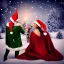 Placeholder: two elves. woman and man. Christmas scene. photorealistic. low-key