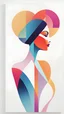 Placeholder: A captivating abstract artwork featuring a stunning female figure depicted through simple, minimal, and soft geometric shapes. The woman's form is constructed with a harmonious blend of shiny, colorful, and vivid hues. The background is meticulously maintained as a pristine white, showcasing a contrast between the bold colors and the vast negative space. The illustration exudes a modern, risograph-inspired style, resulting in a unique painting or poster-like composition. The careful design of ea