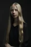 Placeholder: Portrait of a human woman, long blonde hair, dressed in black, pale