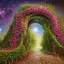 Placeholder: An intricate, elaborate open stone arch covered with vines and flowers to the Galaxy, milkyway, planets, beautiful, stunning, intricate, ultra-fine detail, 8k, ornate, sharp, crisp, high-quality, 3d, realistic, digital art,George Grie, Anne Dittman, Anne Stokes, Lisa Parker, Selina French