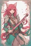 Placeholder: Teenaged Female kitsune paladin/bard with red, teal, and pink hair