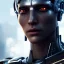 Placeholder: high definition cyborg, 4k, male, sad, tear, ultra high definition, finely tuned detail, unreal engine 5, octane render, ultra realistic face, detailed make-up, detailed hair, detailed metals, use dynamic palette, accurate proportions, high contrast, black smokey bokeh background