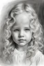 Placeholder: Graphite Pencil drawing, portrait of a little girl, long blonde curly hair, sketch, sketch drawing, hash drawing, sketch style, drawing, beautiful face, perfect eyes, monochromatic, white background