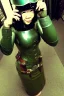 Placeholder: Steam-punk style random-mask. Large fencing mask covers cheeks. Brainless girls. Reflective surface on face, full coverage, reflective. Camera lenses as eyes. Head full of integrated old-fashioned phones. Army green surfaces body, latex. Perfect body, thick thighs and calves. Asa Akira. SElfie with ancient camera. Wide hip, skirt bleats nicely. Partly symmetrical. Straitjacket. Steam-plunge-air-bottles-chin. Euclidean 3D-tiling walls. surrealistic atmosphere