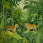 Placeholder: An olive green jungle with tigers painted by Henry-Robert Brésil