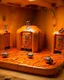 Placeholder: An orange colored secret vault with robots designed in cave paintings painted by Georges Seurat