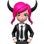 Placeholder: ROBLOX woman character pink hair with horns with white t-shirt and black tie