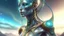 Placeholder: gorgeous female humanoid alien, slender muscular warrior, looking over shoulder at the sky, tentacles, coper zinc orichalcum jewelry and piercings, beautiful face, mesmerizing starry eyes, smooth translucent skin, hourglass, size DD.