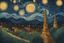 Placeholder: Reinterpretation of the noche estrellada de Van Gogh, como si fuese un anime de studio gibbli