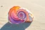 Placeholder: beautiful watercolor and ink painting of an iridescent conch shell with a fractal spiral complex pattern with precise consistent geometry laying on the sand of a beach, moist and glinting in the sun, intricate fractal Fibonacci sequence