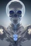 Placeholder: A glass headed skull with sapphire eys wearing a futuristic uniform, 8k resolution concept art portrait by Greg Rutkowski, Artgerm, WLOP, Alphonse Mucha Boris Vallejo H.R. Giger dynamic lighting hyperdetailed intricately detailed Splash art trending on Artstation vivid colors Unreal Engine 5 volumetric lighting