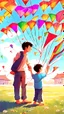 Placeholder: Once a father and son went to the kite flying festival. The young son became very happy seeing the sky filled with colorful kites. He too asked his father to get him a kite and a thread with a roller so he can fly a kite too.